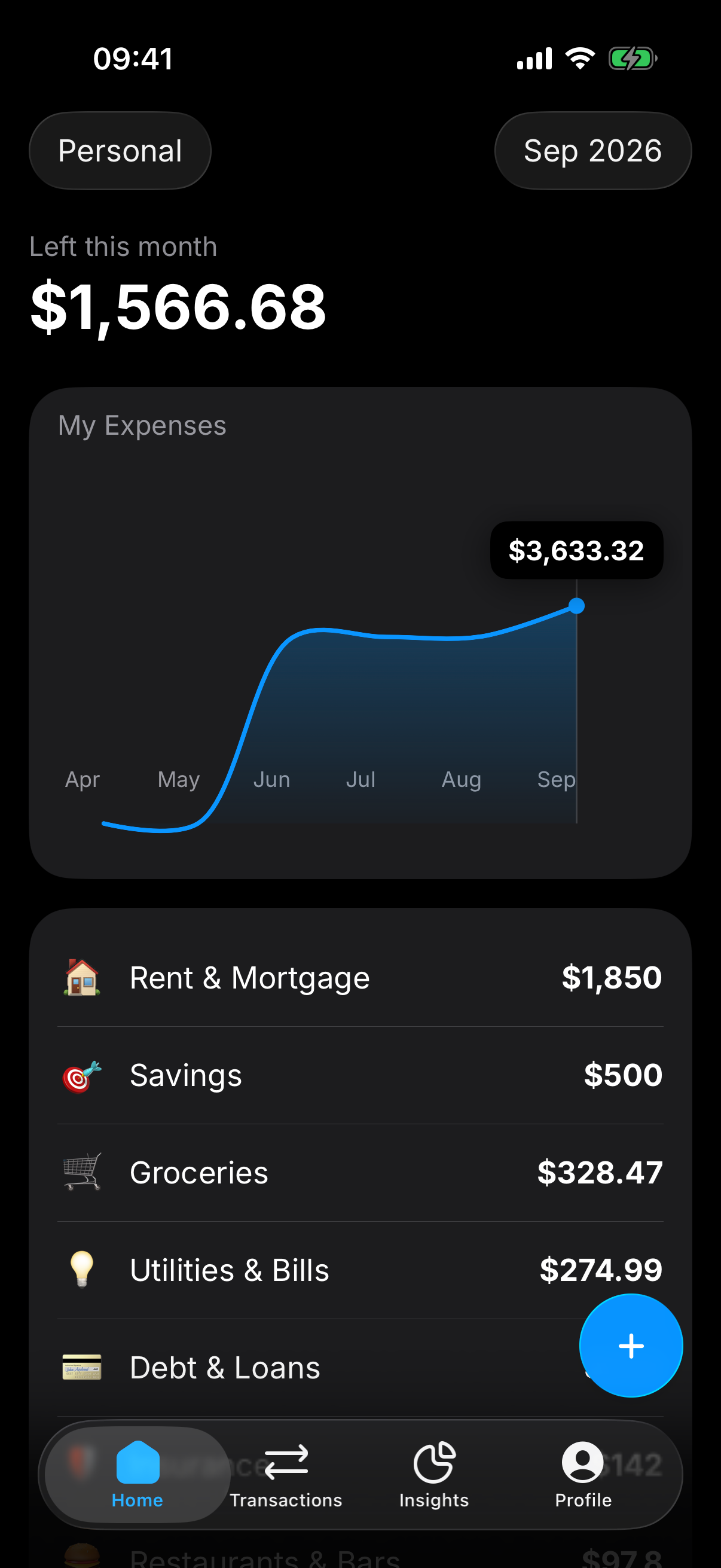 GoodMoney Home in Dark Mode.